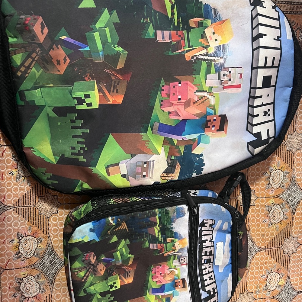 Minecraft Kids Backpack and Lunchbox Set - Green/Blue